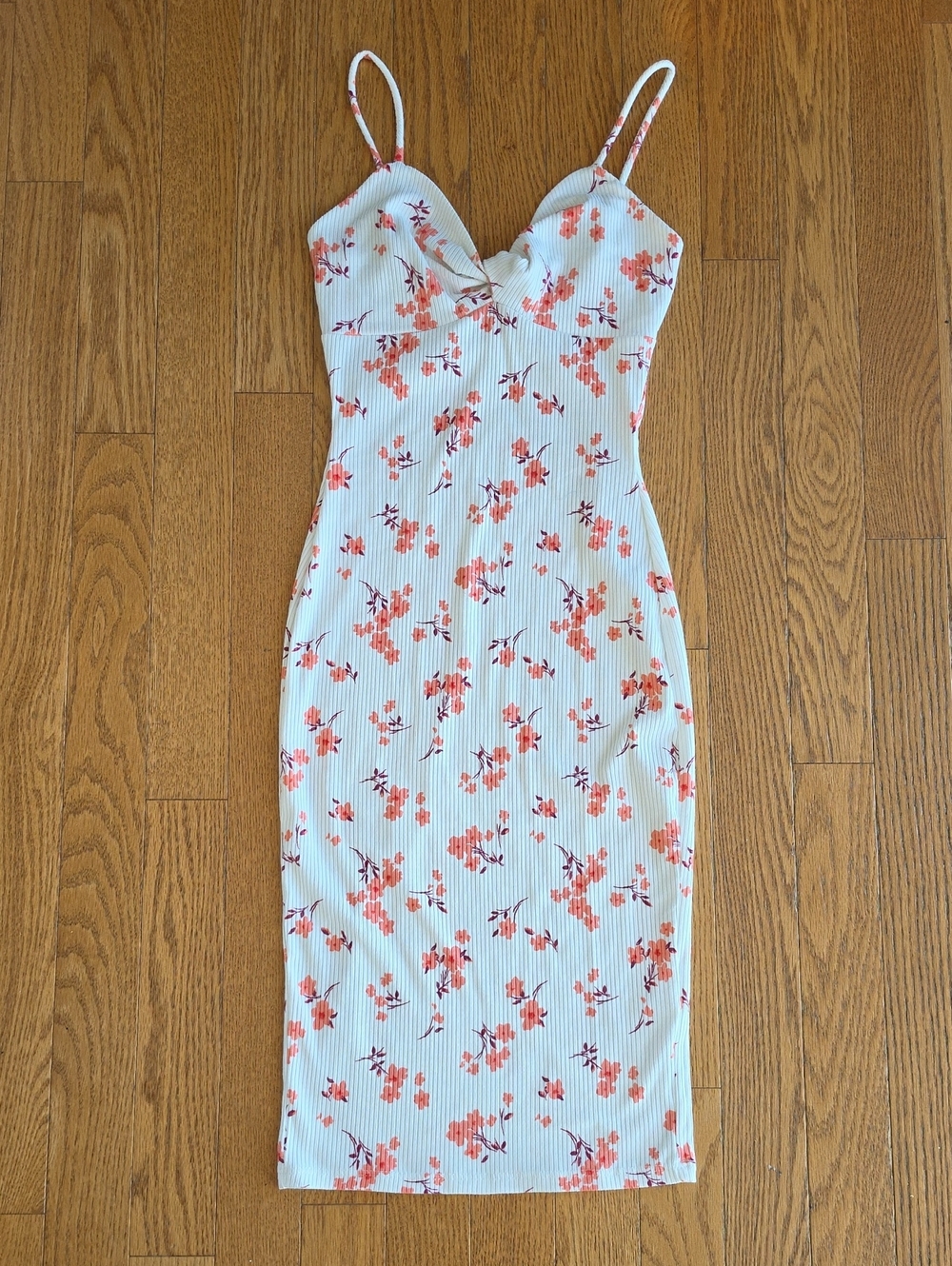 Joe & Elle White Midi Dress with Coral Floral Print